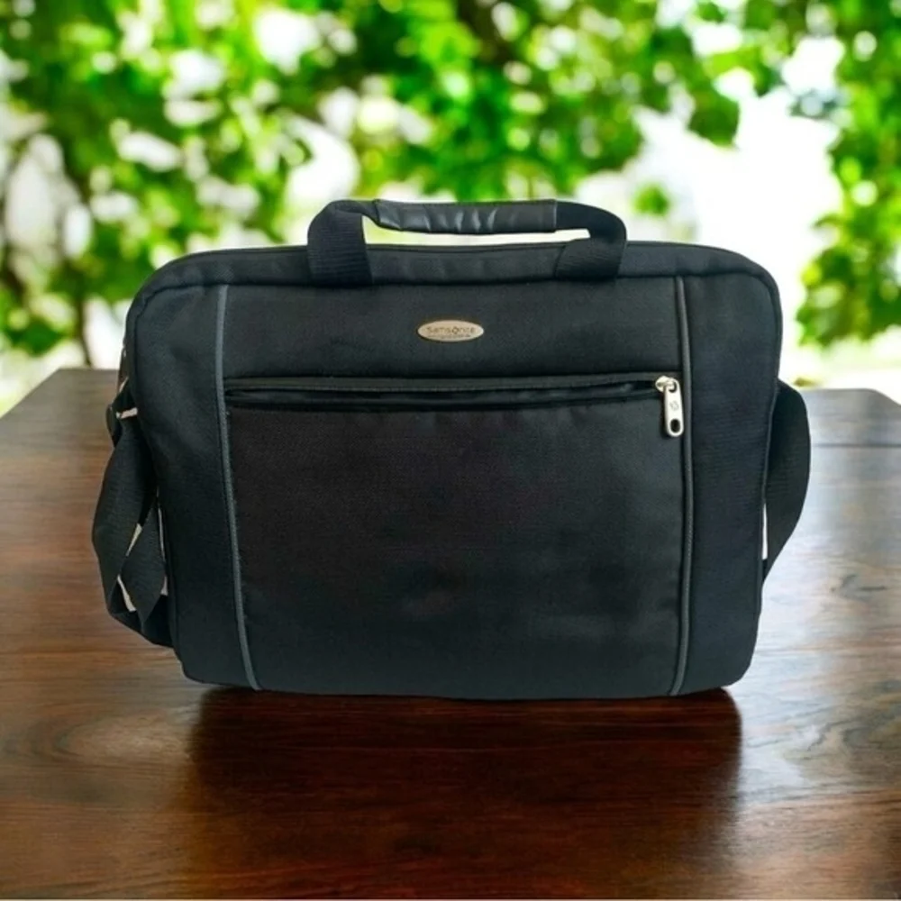 Samsonite Black Canvas Briefcase Waterproof Laptop Travel Messenger Bag VG